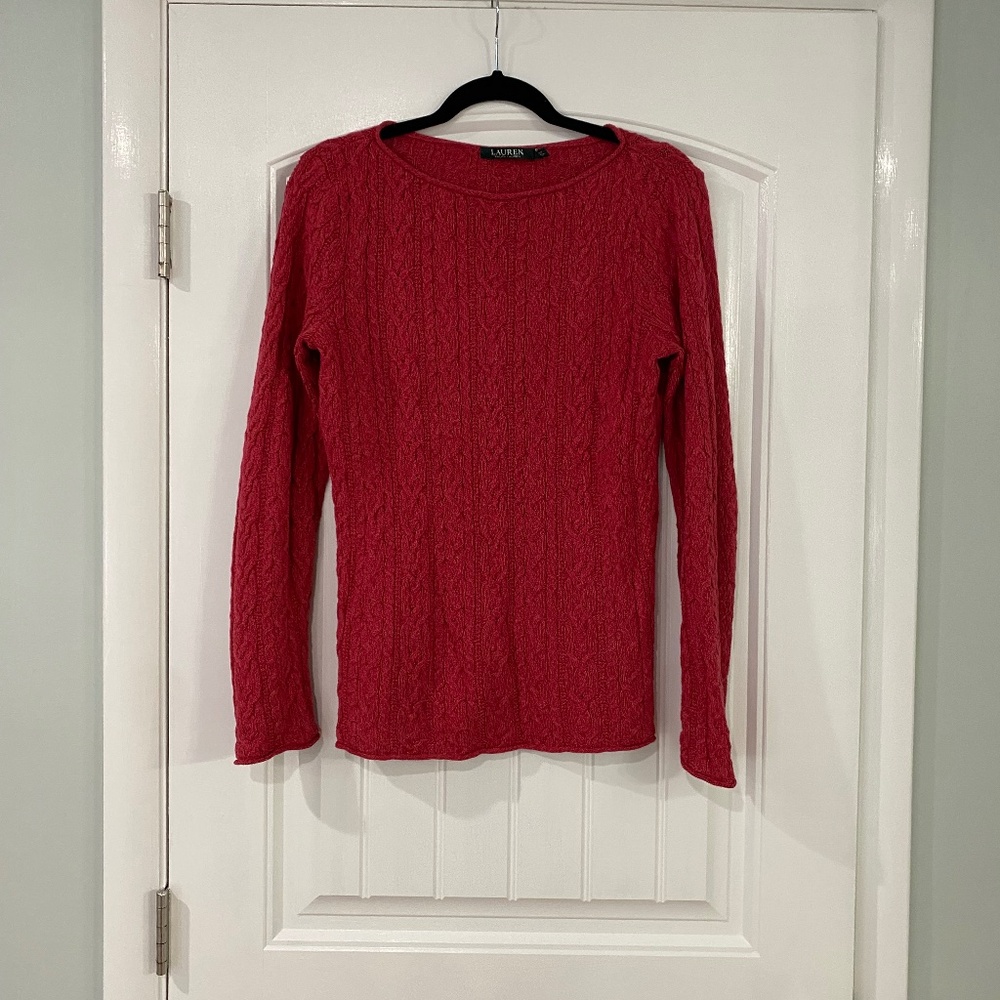Lauren by Ralph Lauren 100% cotton curl hem sweater size medium